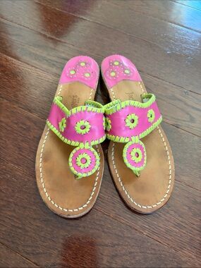 Jack Rogers Pink & Lime Whipstitch Sandals, size 8